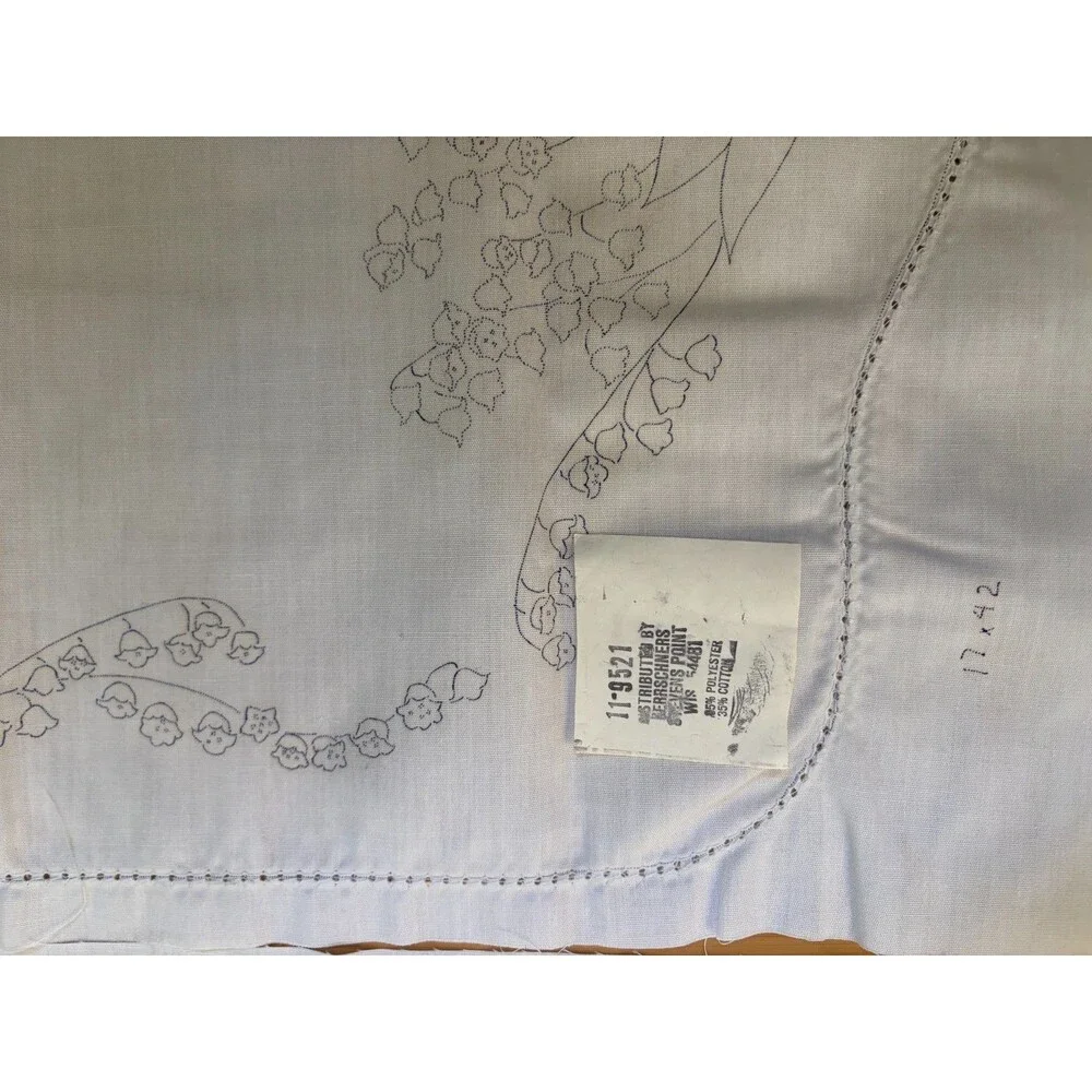 Vintage Herrschners Embroidered Table Runner Set 2 Lilies Bird Nest 17x42